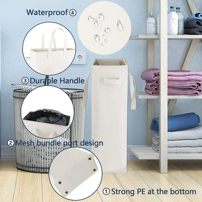 Slim Laundry Hamper Handles Collapsible Laundry Basket Thin Dirty Clothes Basket Narrow Laundry Bag Foldable Dirty Hamper 45L (Beige)
