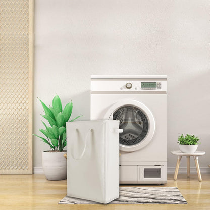Slim Laundry Hamper Handles Collapsible Laundry Basket Thin Dirty Clothes Basket Narrow Laundry Bag Foldable Dirty Hamper 45L (Beige)