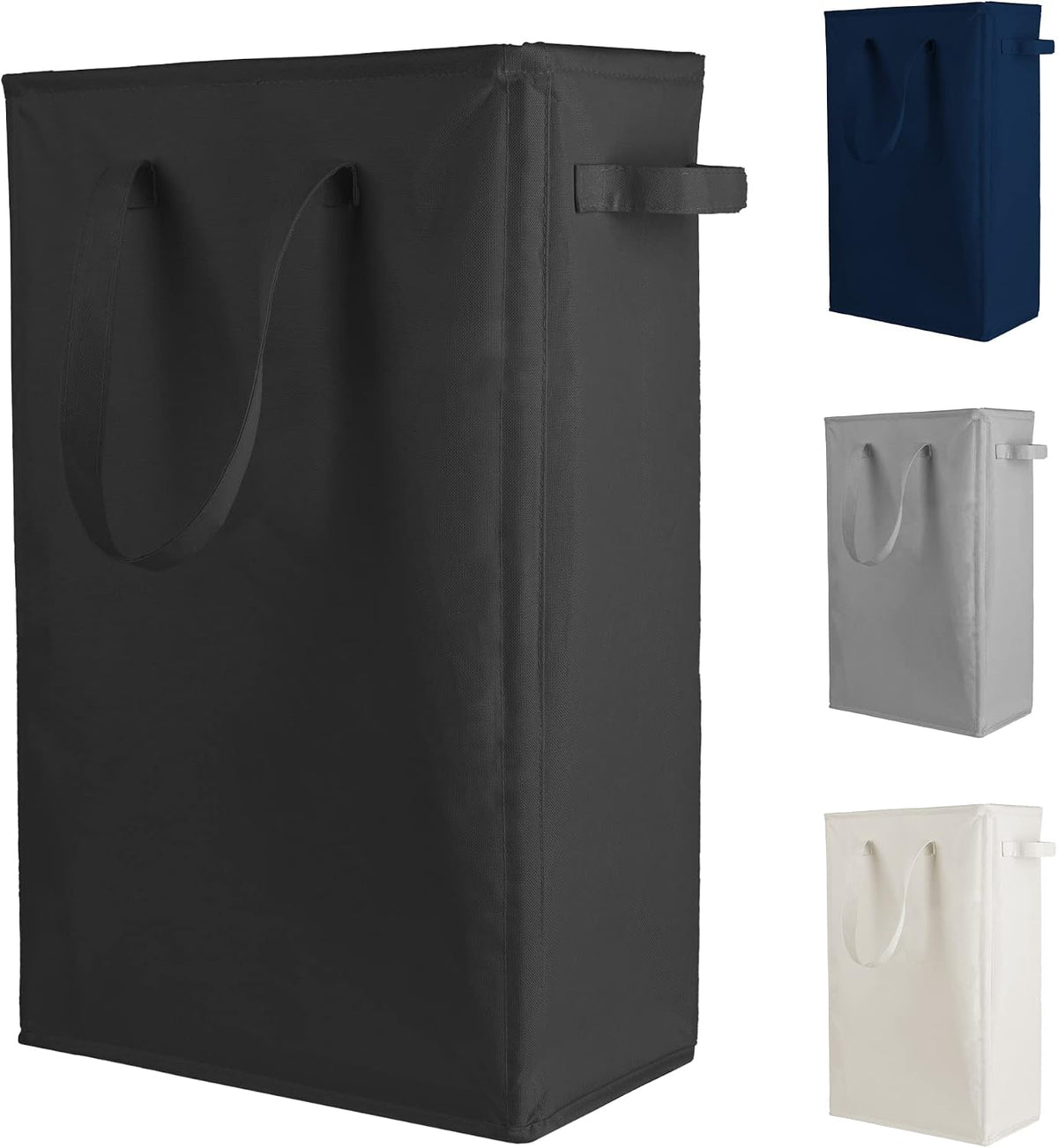 Slim Laundry Hamper Handles Collapsible Laundry Basket Thin Dirty Clothes Basket Narrow Laundry Bag Foldable Dirty Hamper 45L (Beige)
