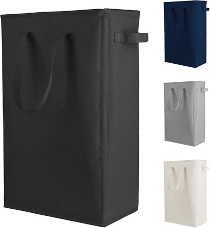 Slim Laundry Hamper Handles Collapsible Laundry Basket Thin Dirty Clothes Basket Narrow Laundry Bag Foldable Dirty Hamper 45L (Beige)