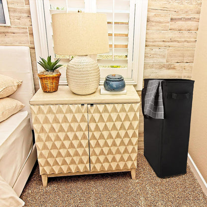 Slim Laundry Hamper Handles Collapsible Laundry Basket Thin Dirty Clothes Basket Narrow Laundry Bag Foldable Dirty Hamper 45L (Beige)