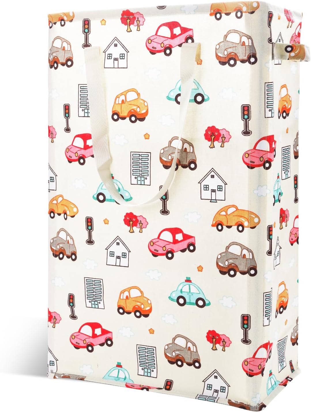Slim Laundry Hamper Handles Collapsible Laundry Basket Thin Dirty Clothes Basket Narrow Laundry Bag Foldable Dirty Hamper 45L (Beige)