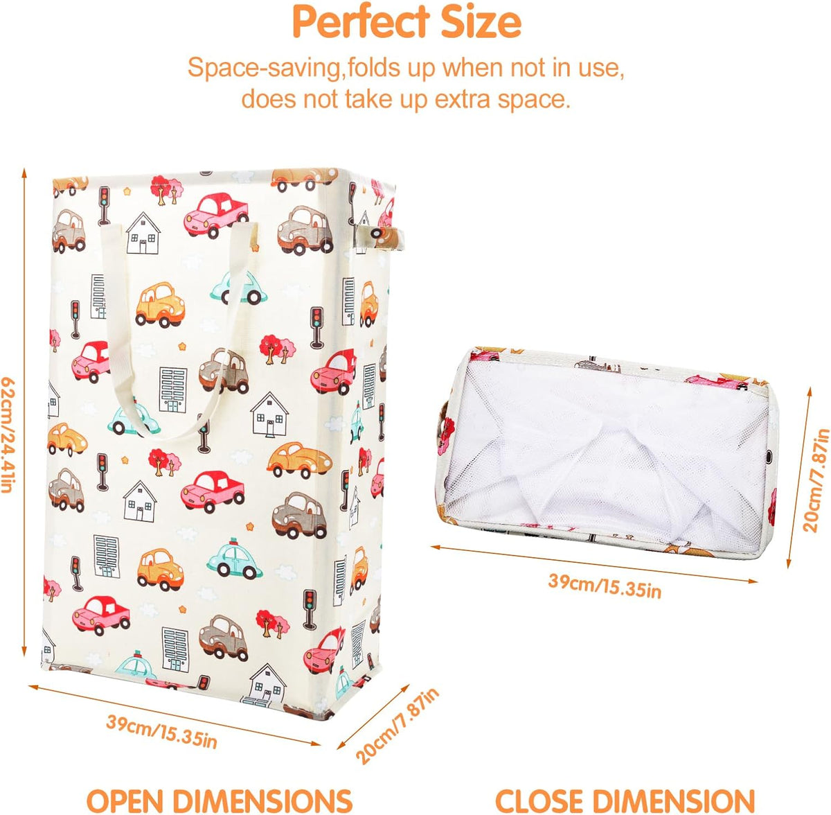Slim Laundry Hamper Handles Collapsible Laundry Basket Thin Dirty Clothes Basket Narrow Laundry Bag Foldable Dirty Hamper 45L (Beige)