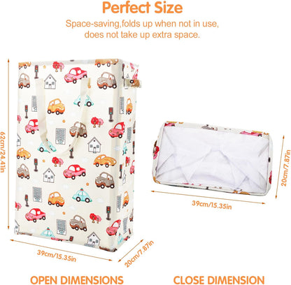 Slim Laundry Hamper Handles Collapsible Laundry Basket Thin Dirty Clothes Basket Narrow Laundry Bag Foldable Dirty Hamper 45L (Beige)