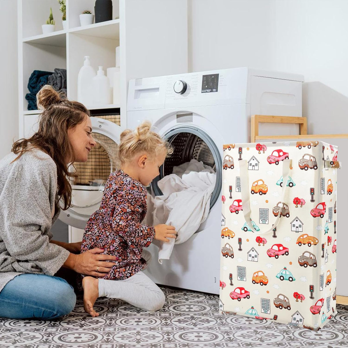 Slim Laundry Hamper Handles Collapsible Laundry Basket Thin Dirty Clothes Basket Narrow Laundry Bag Foldable Dirty Hamper 45L (Beige)