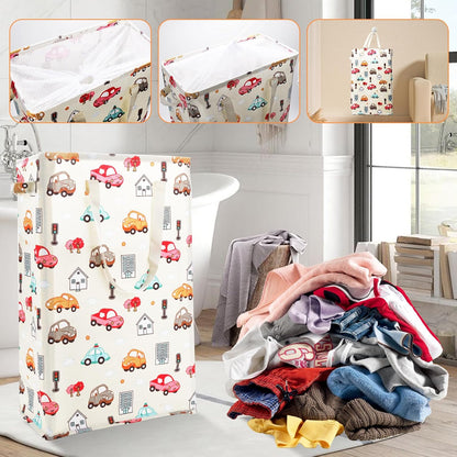 Slim Laundry Hamper Handles Collapsible Laundry Basket Thin Dirty Clothes Basket Narrow Laundry Bag Foldable Dirty Hamper 45L (Beige)