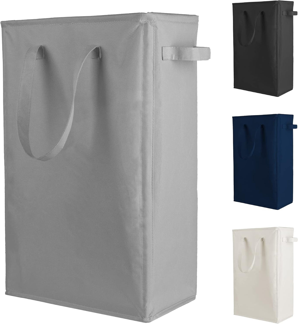 Slim Laundry Hamper Handles Collapsible Laundry Basket Thin Dirty Clothes Basket Narrow Laundry Bag Foldable Dirty Hamper 45L (Beige)