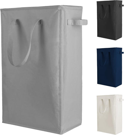 Slim Laundry Hamper Handles Collapsible Laundry Basket Thin Dirty Clothes Basket Narrow Laundry Bag Foldable Dirty Hamper 45L (Beige)