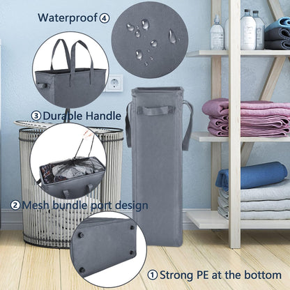 Slim Laundry Hamper Handles Collapsible Laundry Basket Thin Dirty Clothes Basket Narrow Laundry Bag Foldable Dirty Hamper 45L (Beige)