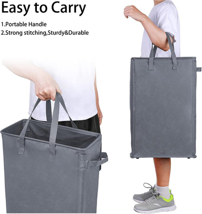 Slim Laundry Hamper Handles Collapsible Laundry Basket Thin Dirty Clothes Basket Narrow Laundry Bag Foldable Dirty Hamper 45L (Beige)