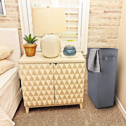 Slim Laundry Hamper Handles Collapsible Laundry Basket Thin Dirty Clothes Basket Narrow Laundry Bag Foldable Dirty Hamper 45L (Beige)