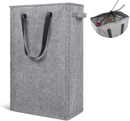 Slim Laundry Hamper Handles Collapsible Laundry Basket Thin Dirty Clothes Basket Narrow Laundry Bag Foldable Dirty Hamper 45L (Beige)