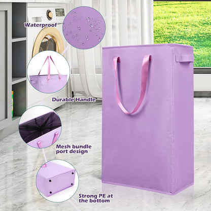 Slim Laundry Hamper Handles Collapsible Laundry Basket Thin Dirty Clothes Basket Narrow Laundry Bag Foldable Dirty Hamper 45L (Beige)