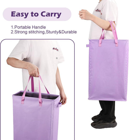 Slim Laundry Hamper Handles Collapsible Laundry Basket Thin Dirty Clothes Basket Narrow Laundry Bag Foldable Dirty Hamper 45L (Beige)