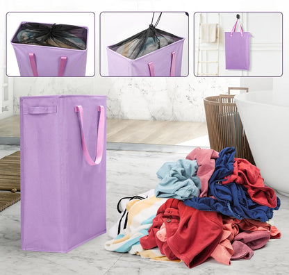 Slim Laundry Hamper Handles Collapsible Laundry Basket Thin Dirty Clothes Basket Narrow Laundry Bag Foldable Dirty Hamper 45L (Beige)