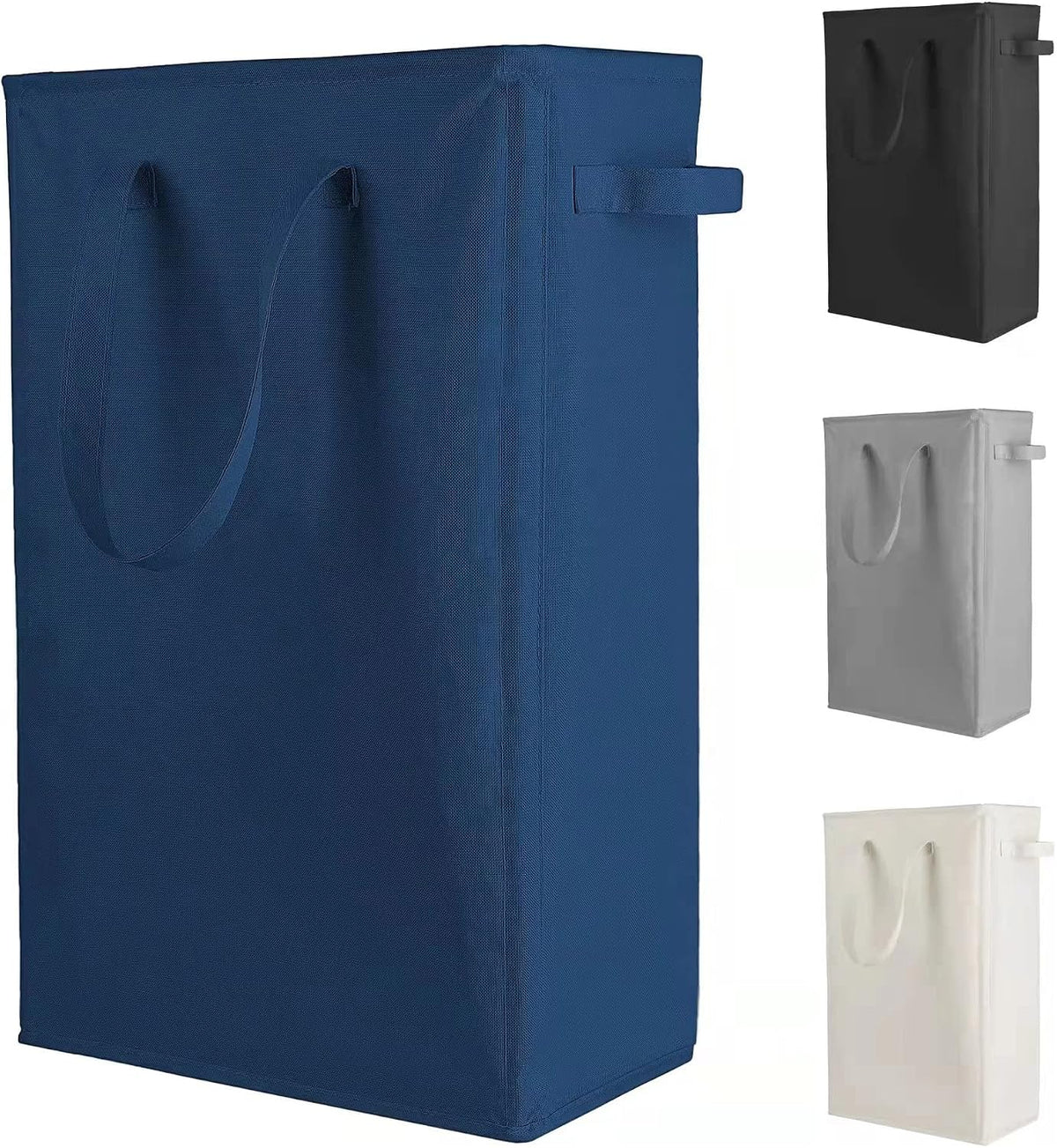 Slim Laundry Hamper Handles Collapsible Laundry Basket Thin Dirty Clothes Basket Narrow Laundry Bag Foldable Dirty Hamper 45L (Beige)