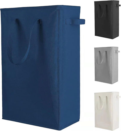 Slim Laundry Hamper Handles Collapsible Laundry Basket Thin Dirty Clothes Basket Narrow Laundry Bag Foldable Dirty Hamper 45L (Beige)