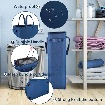 Slim Laundry Hamper Handles Collapsible Laundry Basket Thin Dirty Clothes Basket Narrow Laundry Bag Foldable Dirty Hamper 45L (Beige)
