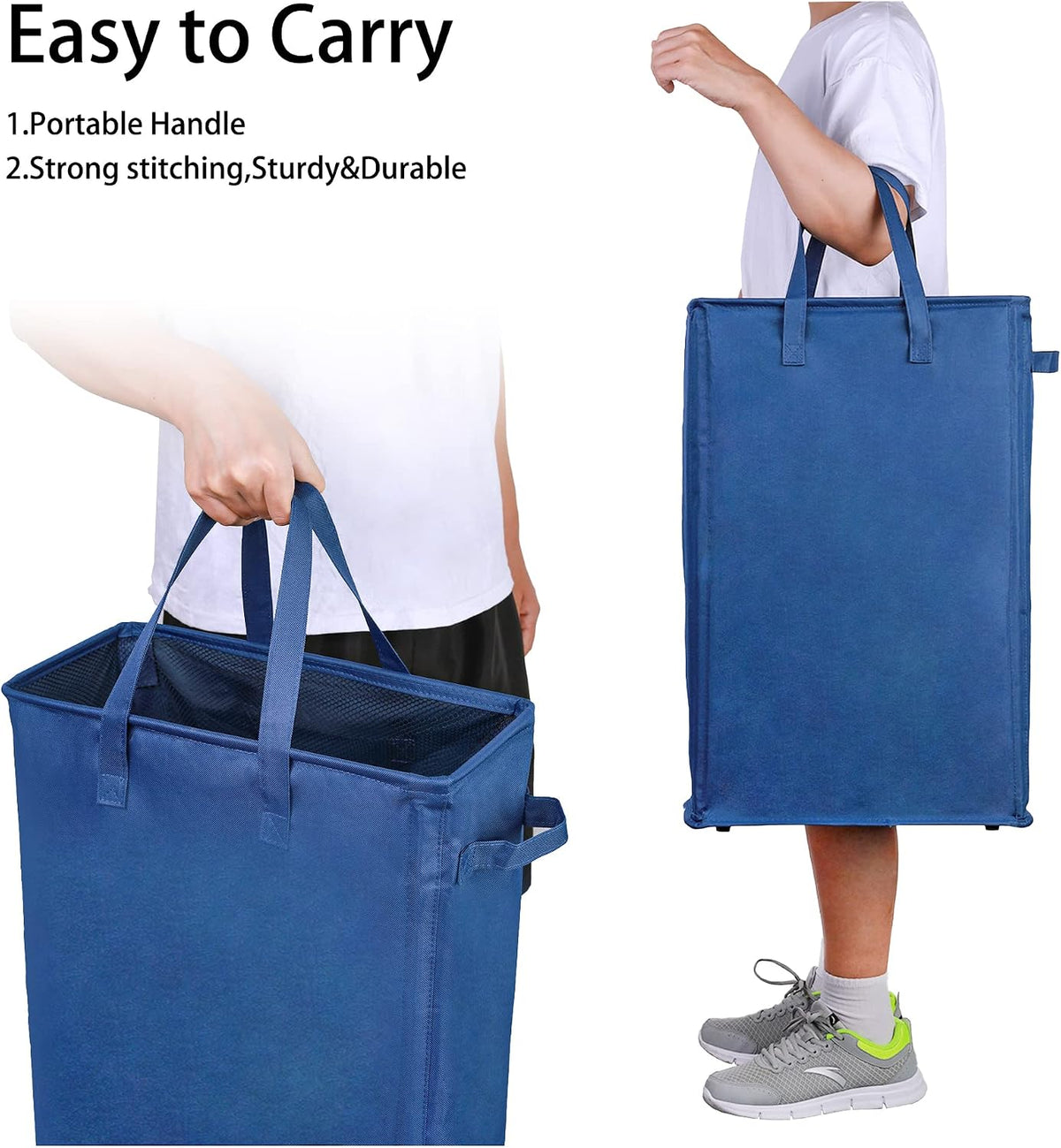 Slim Laundry Hamper Handles Collapsible Laundry Basket Thin Dirty Clothes Basket Narrow Laundry Bag Foldable Dirty Hamper 45L (Beige)