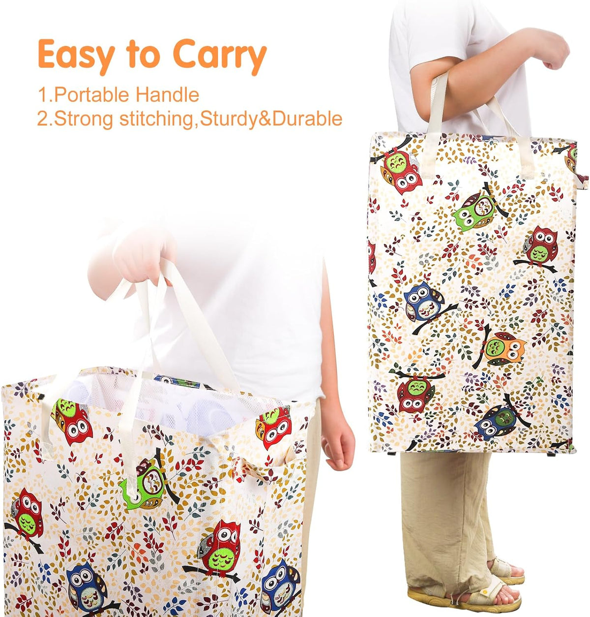 Slim Laundry Hamper Handles Collapsible Laundry Basket Thin Dirty Clothes Basket Narrow Laundry Bag Foldable Dirty Hamper 45L (Beige)