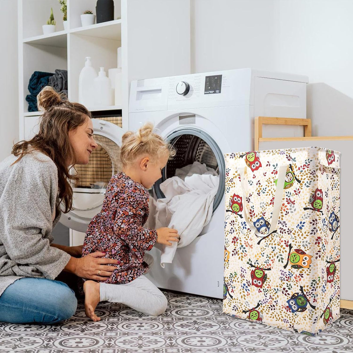 Slim Laundry Hamper Handles Collapsible Laundry Basket Thin Dirty Clothes Basket Narrow Laundry Bag Foldable Dirty Hamper 45L (Beige)