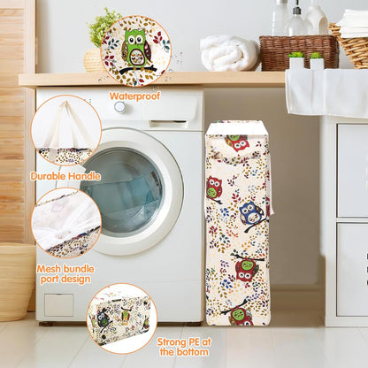 Slim Laundry Hamper Handles Collapsible Laundry Basket Thin Dirty Clothes Basket Narrow Laundry Bag Foldable Dirty Hamper 45L (Beige)