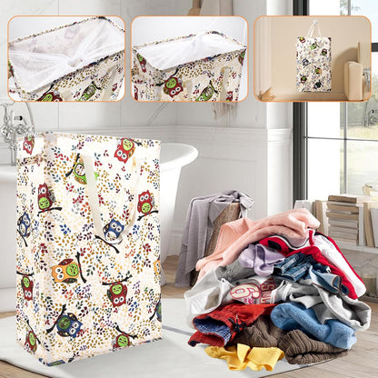 Slim Laundry Hamper Handles Collapsible Laundry Basket Thin Dirty Clothes Basket Narrow Laundry Bag Foldable Dirty Hamper 45L (Beige)