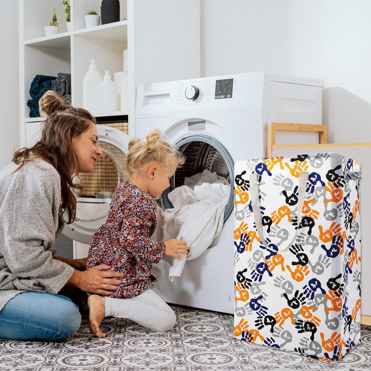 Slim Laundry Hamper Handles Collapsible Laundry Basket Thin Dirty Clothes Basket Narrow Laundry Bag Foldable Dirty Hamper 45L (Beige)