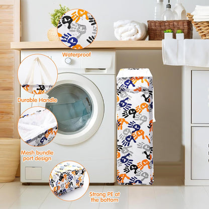 Slim Laundry Hamper Handles Collapsible Laundry Basket Thin Dirty Clothes Basket Narrow Laundry Bag Foldable Dirty Hamper 45L (Beige)