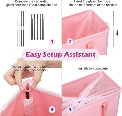 Slim Laundry Hamper Handles Collapsible Laundry Basket Thin Dirty Clothes Basket Narrow Laundry Bag Foldable Dirty Hamper 45L (Beige)