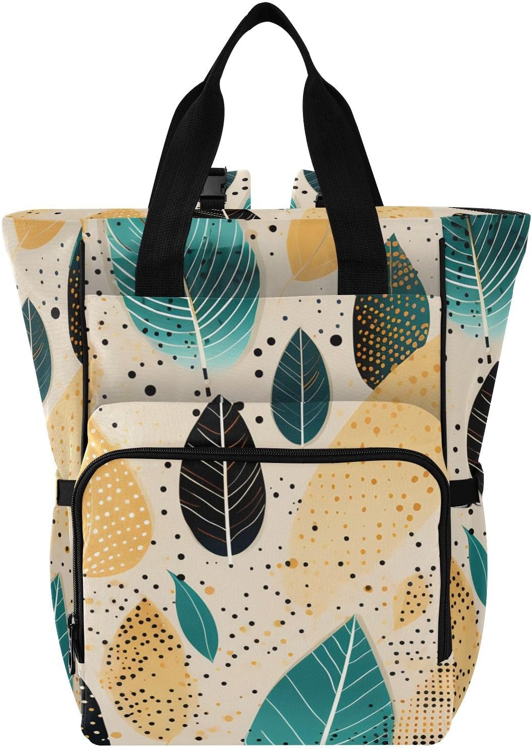Diaper Bag Backpack, Multifunction Travel Bag for Moms Dads, Baby Changing Bag with Insulted Pockets, Stroller Straps and Side Bottle Pockets Modern Leaf Pattern