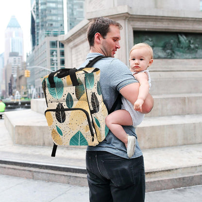 Diaper Bag Backpack, Multifunction Travel Bag for Moms Dads, Baby Changing Bag with Insulted Pockets, Stroller Straps and Side Bottle Pockets Modern Leaf Pattern