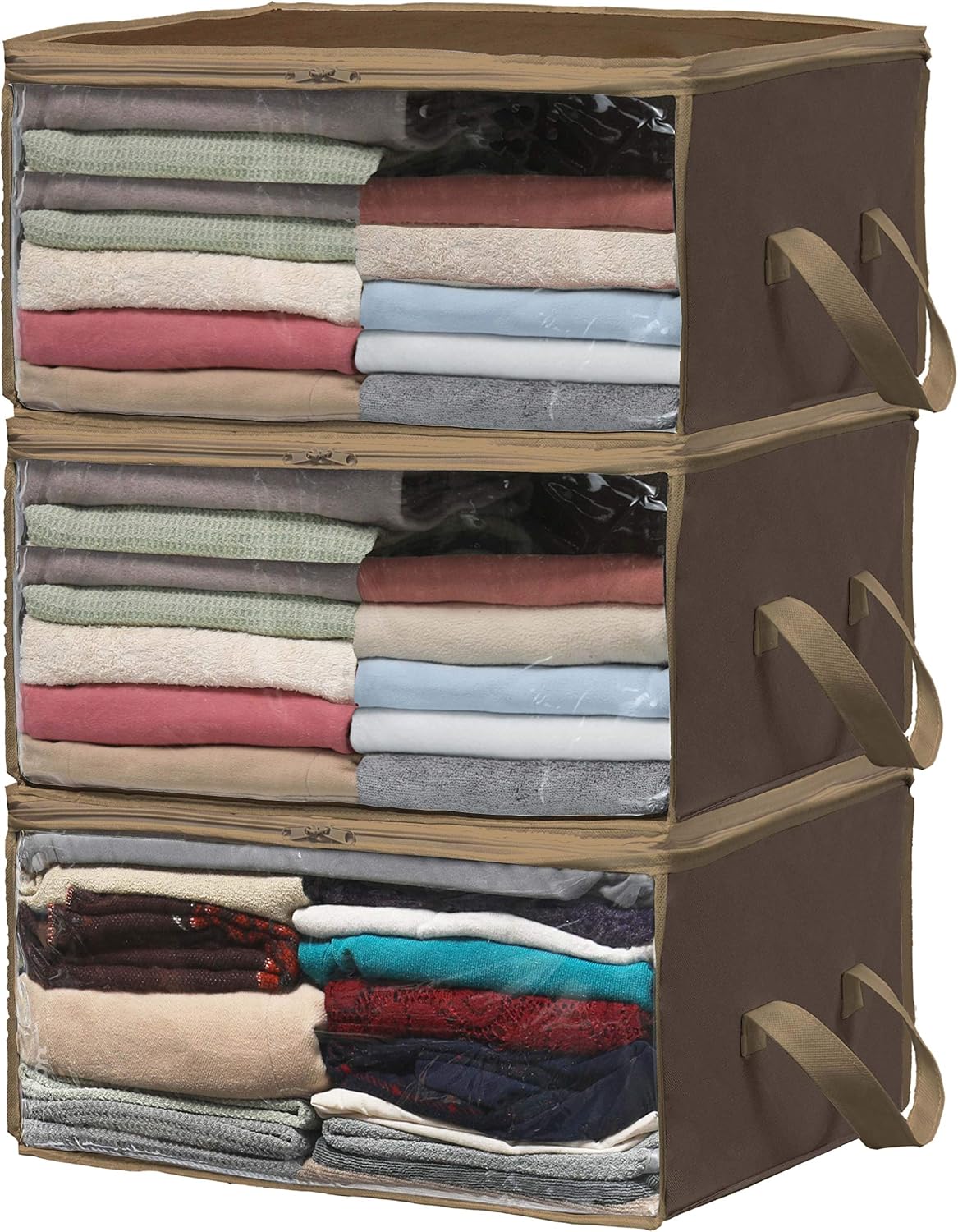 3 Pack Foldable Clothing Storage Box with Clear Window