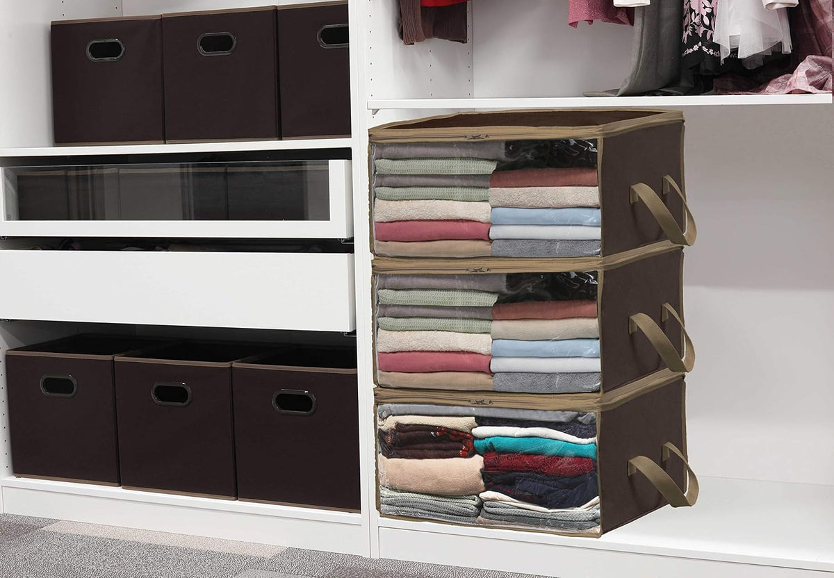 3 Pack Foldable Clothing Storage Box with Clear Window