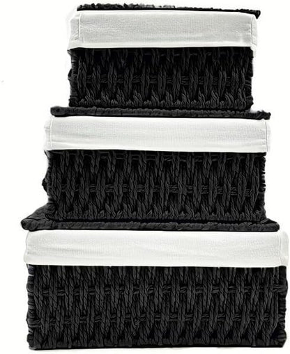 Woven Basket with Lid, Set of 3 Nesting Baskets - Khaki