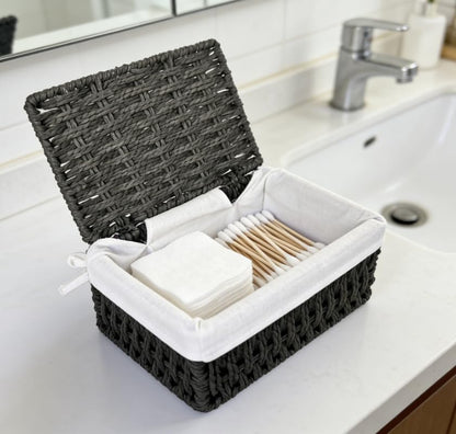 Woven Basket with Lid, Set of 3 Nesting Baskets - Khaki