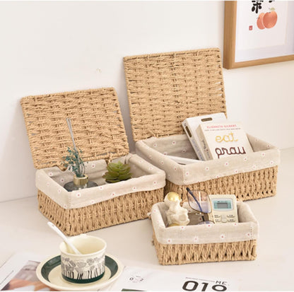 Woven Basket with Lid, Set of 3 Nesting Baskets - Khaki