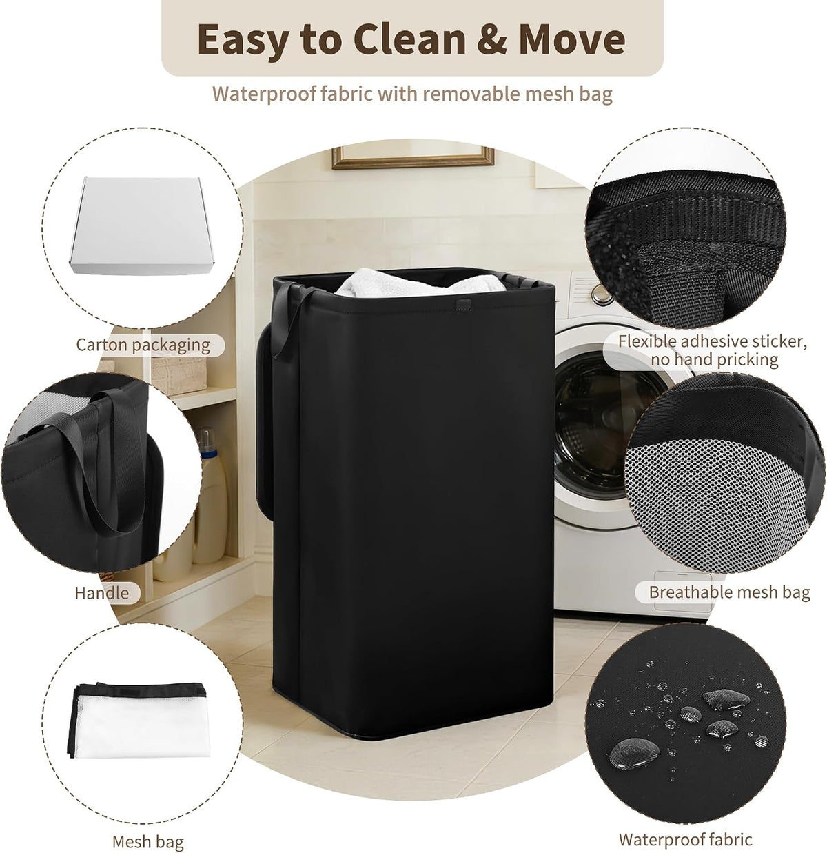 80L Large Laundry Hamper with Lid, Foldable Laundry Bag for Washing Machine with Removable Inner Bag, Dirty Hampers for Bedroom, Bathroom,Laundry Room, College (White)