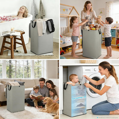 80L Large Laundry Hamper with Lid, Foldable Laundry Bag for Washing Machine with Removable Inner Bag, Dirty Hampers for Bedroom, Bathroom,Laundry Room, College (White)