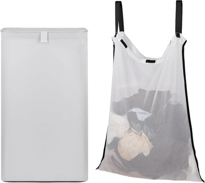 80L Large Laundry Hamper with Lid, Foldable Laundry Bag for Washing Machine with Removable Inner Bag, Dirty Hampers for Bedroom, Bathroom,Laundry Room, College (White)