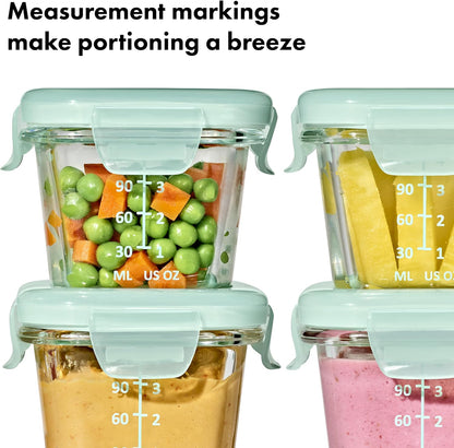 Glass Baby Blocks Food Storage Containers, Teal, 4 oz