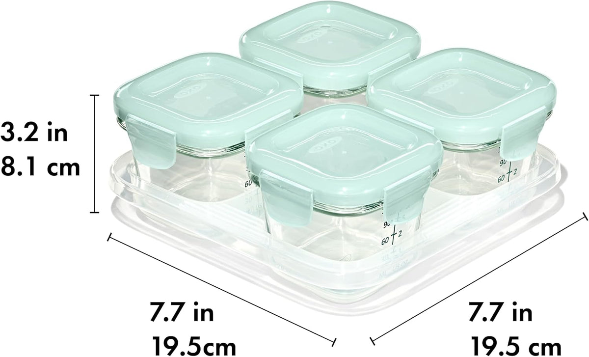 Glass Baby Blocks Food Storage Containers, Teal, 4 oz