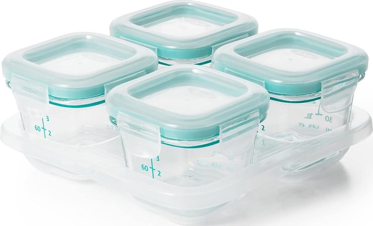 Glass Baby Blocks Food Storage Containers, Teal, 4 oz