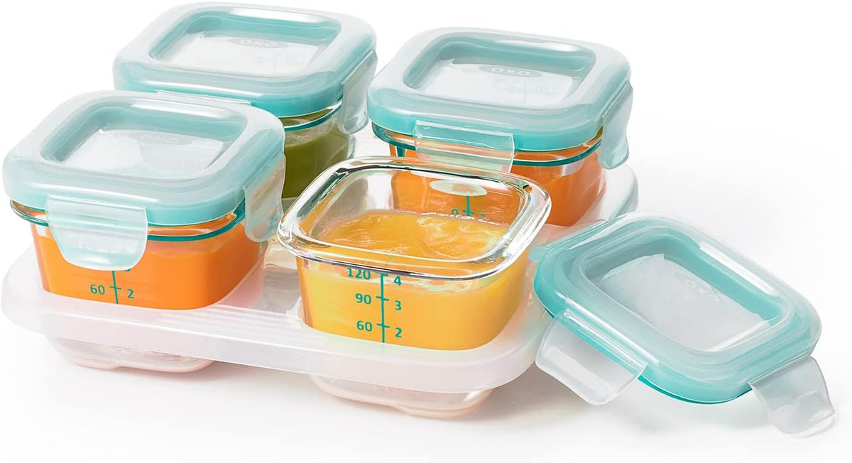 Glass Baby Blocks Food Storage Containers, Teal, 4 oz