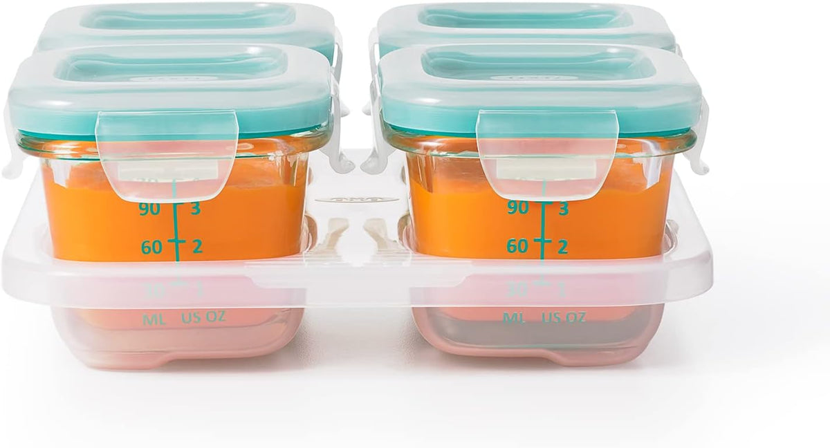 Glass Baby Blocks Food Storage Containers, Teal, 4 oz