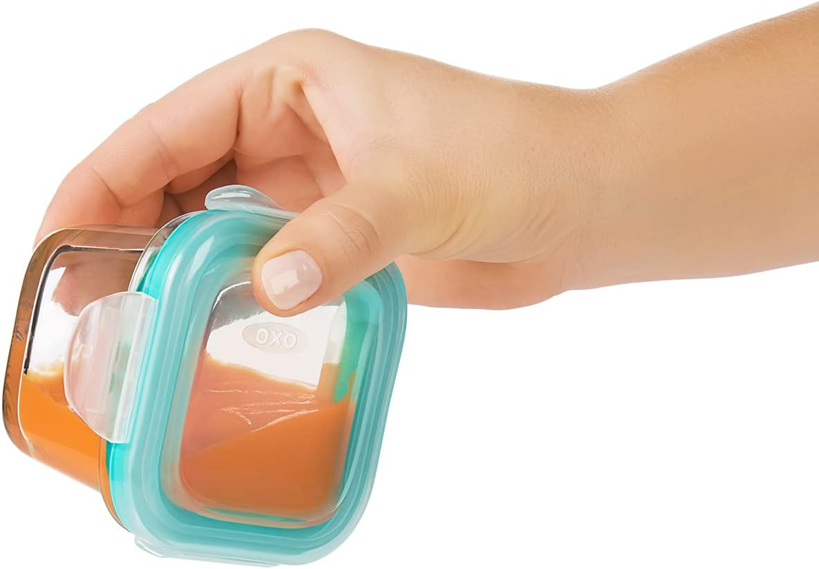 Glass Baby Blocks Food Storage Containers, Teal, 4 oz