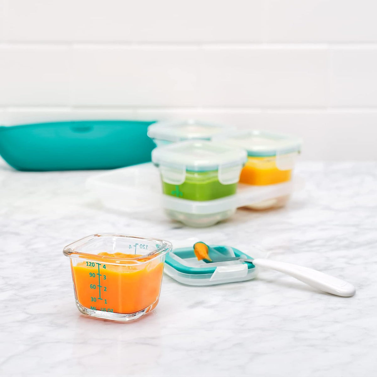 Glass Baby Blocks Food Storage Containers, Teal, 4 oz
