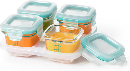 Glass Baby Blocks Food Storage Containers, Teal, 4 oz