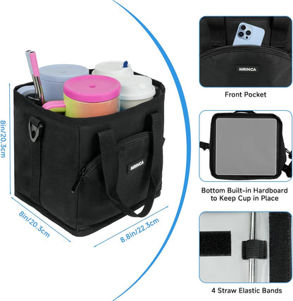 Reusable Insulated 4-Cup Drink Carrier with Handle, Blue | Collapsible beverage bag, no-spill base, adjustable dividers & shoulder strap, portable caddy for delivery, car and travel