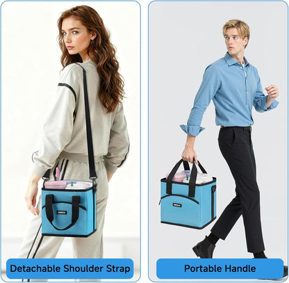 Reusable Insulated 4-Cup Drink Carrier with Handle, Blue | Collapsible beverage bag, no-spill base, adjustable dividers & shoulder strap, portable caddy for delivery, car and travel
